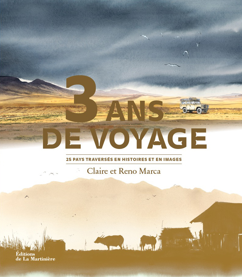 Anniversary edition of a best seller several times awarded. With a watercolor box, an old camera and a notebook, Claire and Reno Marca go on a long and beautiful trip in April 2000. During 3 years, they will travel across four continents and in 25 countries.